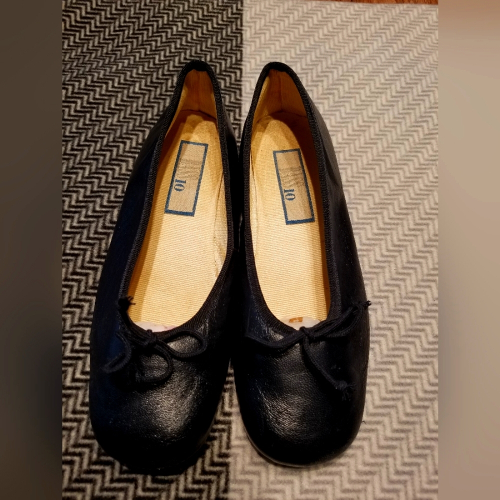 Girls Bass10 Ballet Flats Black Leather Size US 2 EU 34 made in Spain